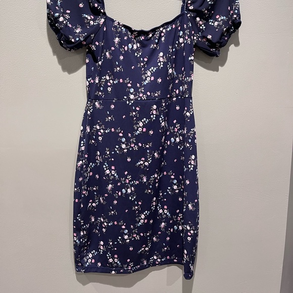 Windsor Navy Blue Floral Mini Dress Puff Sleeve Bodycon Formal Spring - Picture 12 of 13